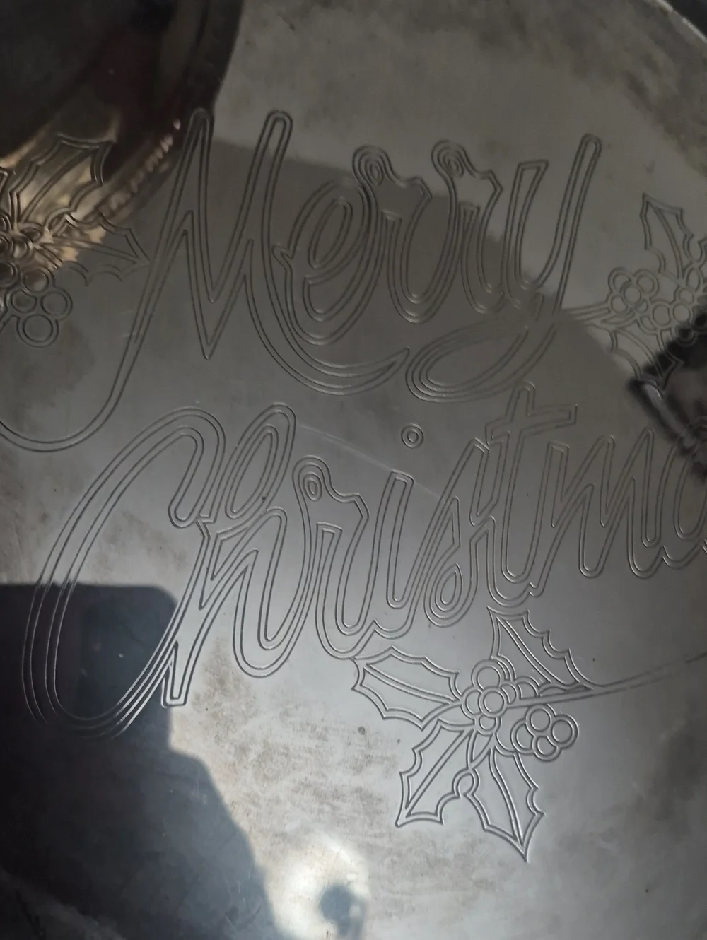 Vintage Silver-Tone Decorative Serving Tray Set Including Merry Christmas Tray